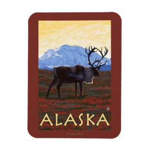 AlaskaCaribou Vintages Reise-Plakat Magnet