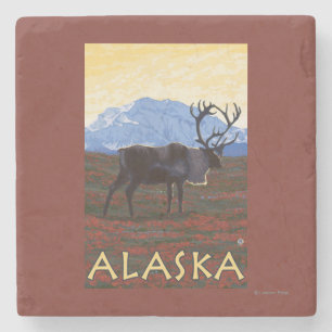 AlaskaCaribou Vintages Reise-Plakat Steinuntersetzer