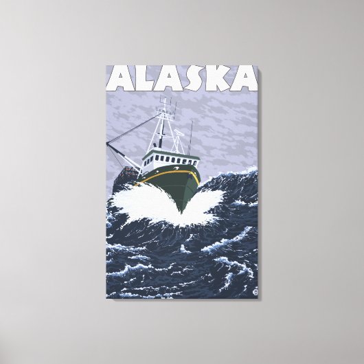 AlaskaCrab Boat Vintage Travel Poster Leinwanddruck (Vorderseite)