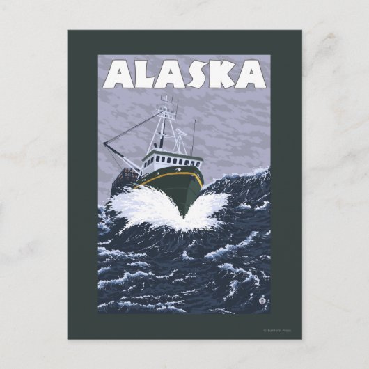 AlaskaCrab Boat Vintage Travel Poster Postkarte (Vorderseite)
