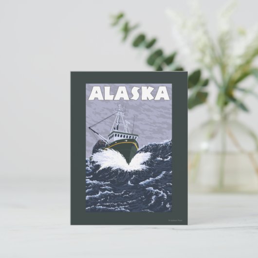 AlaskaCrab Boat Vintage Travel Poster Postkarte (Stehend Vorderseite)
