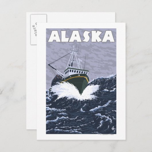 AlaskaCrab Boat Vintage Travel Poster Postkarte (Vorne/Hinten)