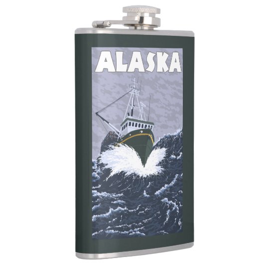 AlaskaCrab Boots-Vintages Reise-Plakat Flachmann (Rechts)