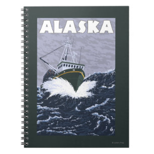 AlaskaCrab Boots-Vintages Reise-Plakat Notizblock