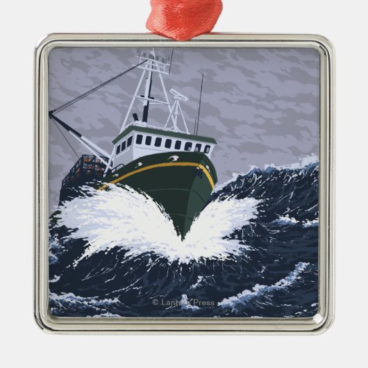 AlaskaCrab Boots-Vintages Reise-Plakat Ornament Aus Metall (Vorne)