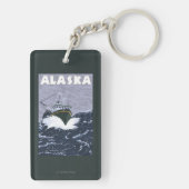 AlaskaCrab Boots-Vintages Reise-Plakat Schlüsselanhänger (Rückseite)