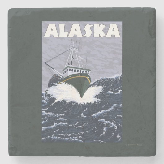 AlaskaCrab Boots-Vintages Reise-Plakat Steinuntersetzer (Vorderseite)