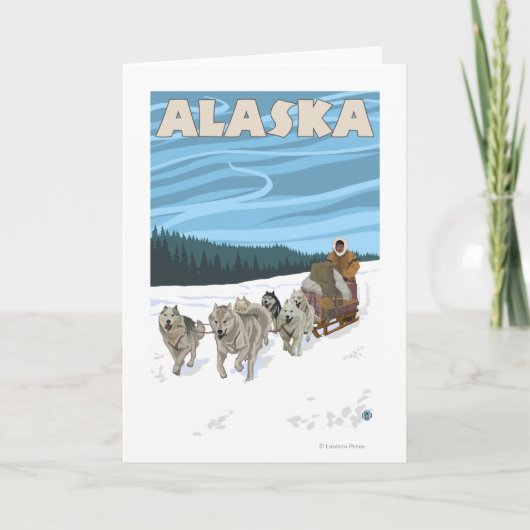 AlaskaDogsledding Vintage Travel Poster Feiertagskarte (Vorderseite)