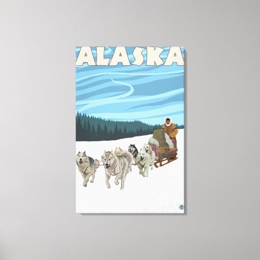 AlaskaDogsledding Vintage Travel Poster Leinwanddruck (Vorderseite)