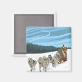 AlaskaDogsledding Vintage Travel Poster Magnet (Vorderseite/Rückseite)