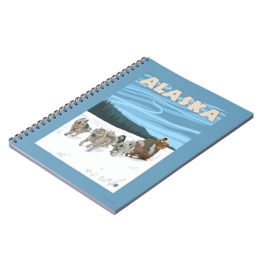 AlaskaDogsledding Vintage Travel Poster Notizblock (Linke Seite)