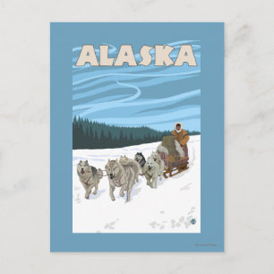 AlaskaDogsledding Vintage Travel Poster Postkarte