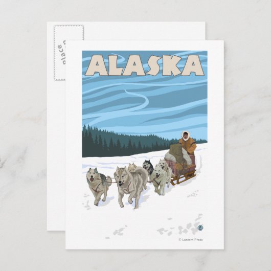 AlaskaDogsledding Vintage Travel Poster Postkarte (Vorne/Hinten)