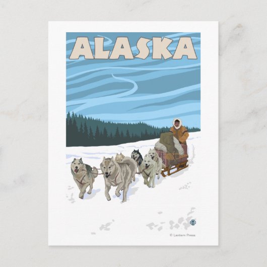 AlaskaDogsledding Vintage Travel Poster Postkarte (Vorderseite)