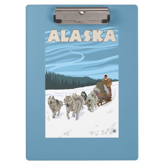 AlaskaDogsledding Vintages Reise-Plakat Klemmbrett (Vorderseite)