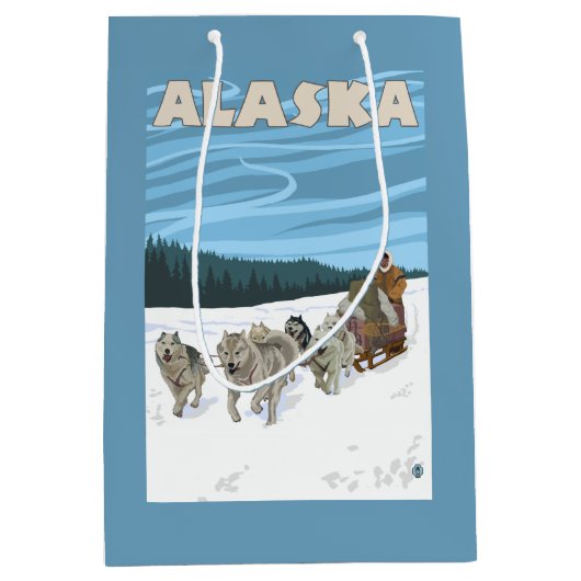 AlaskaDogsledding Vintages Reise-Plakat Mittlere Geschenktüte (Vorderseite)