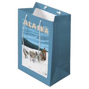 AlaskaDogsledding Vintages Reise-Plakat Mittlere Geschenktüte