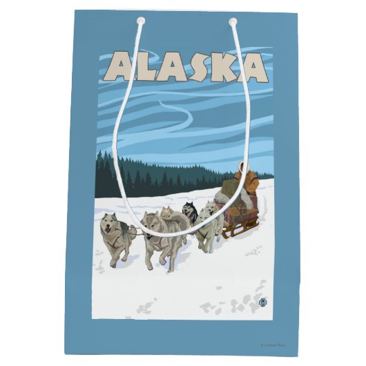 AlaskaDogsledding Vintages Reise-Plakat Mittlere Geschenktüte (Rückseite)