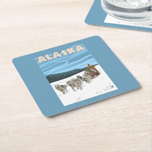 AlaskaDogsledding Vintages Reise-Plakat Rechteckiger Pappuntersetzer (angewinkelt)