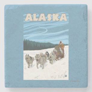 AlaskaDogsledding Vintages Reise-Plakat Steinuntersetzer