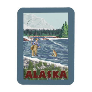 AlaskaFly Fischer-Vintages Reise-Plakat Magnet