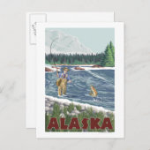 AlaskaFly Fisherman Vintage Travel Poster Postkarte (Vorne/Hinten)