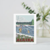 AlaskaFly Fisherman Vintage Travel Poster Postkarte (Stehend Vorderseite)