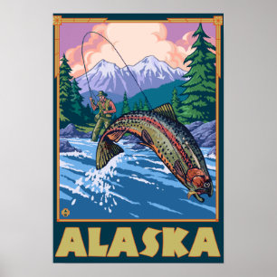 AlaskaFly Fishing Scene Poster