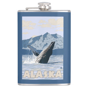 AlaskaHumpback Wal-Vintages Reise-Plakat Flachmann
