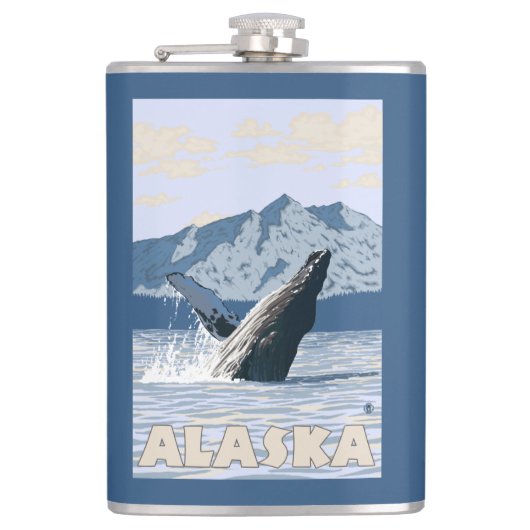 AlaskaHumpback Wal-Vintages Reise-Plakat Flachmann (Vorderseite)