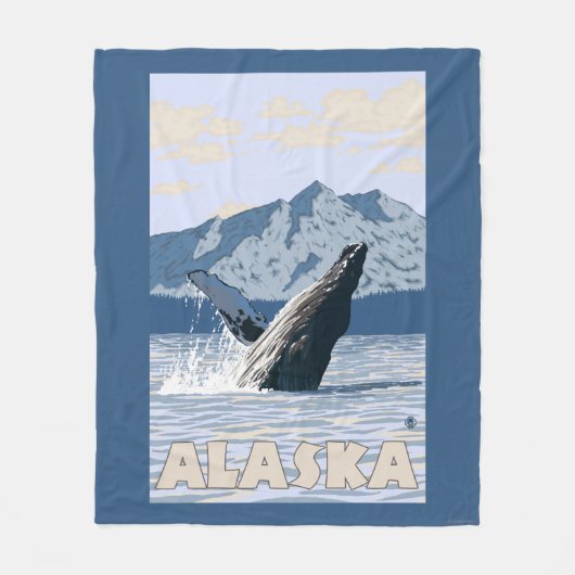 AlaskaHumpback Wal-Vintages Reise-Plakat Fleecedecke (Vorderseite)