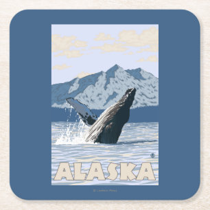 AlaskaHumpback Wal-Vintages Reise-Plakat Rechteckiger Pappuntersetzer