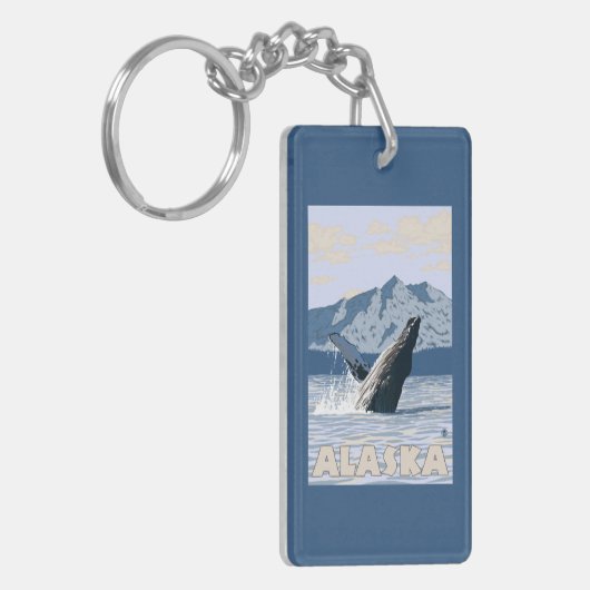 AlaskaHumpback Wal-Vintages Reise-Plakat Schlüsselanhänger (Vorderseite links)