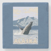 AlaskaHumpback Wal-Vintages Reise-Plakat Steinuntersetzer (Vorderseite)