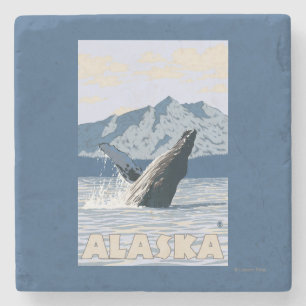 AlaskaHumpback Wal-Vintages Reise-Plakat Steinuntersetzer