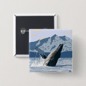 AlaskaHumpback Whale Vintage Travel Poster Button (Vorne & Hinten)