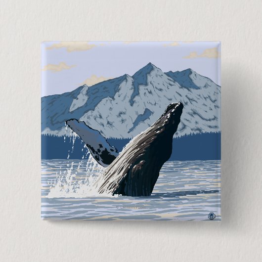 AlaskaHumpback Whale Vintage Travel Poster Button (Vorderseite)
