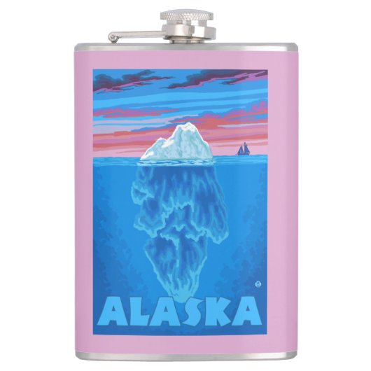 AlaskaIceberg Vintages Reise-Plakat Flachmann (Vorderseite)