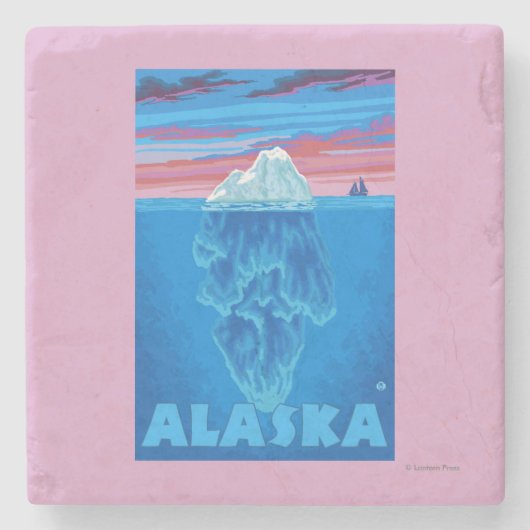 AlaskaIceberg Vintages Reise-Plakat Steinuntersetzer (Vorderseite)