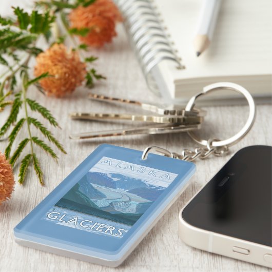 AlaskaLarge Gletscher-Szenen-Vintage Reise Schlüsselanhänger (Vorderseite rechts)