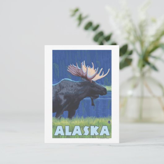 AlaskaMoonlight Moose Postkarte (Stehend Vorderseite)