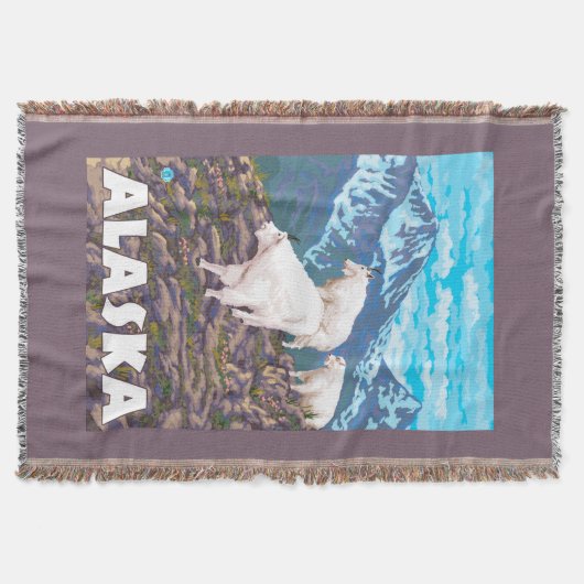 AlaskaMountain Ziegen-Vintages Reise-Plakat Decke (Vorderseite)