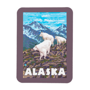 AlaskaMountain Ziegen-Vintages Reise-Plakat Magnet