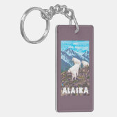 AlaskaMountain Ziegen-Vintages Reise-Plakat Schlüsselanhänger (Vorderseite links)