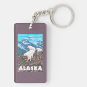 AlaskaMountain Ziegen-Vintages Reise-Plakat Schlüsselanhänger (Rückseite)