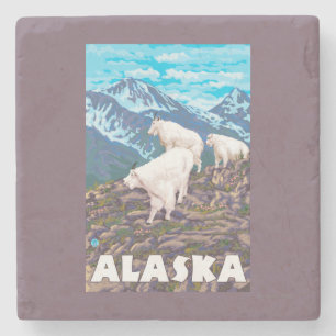 AlaskaMountain Ziegen-Vintages Reise-Plakat Steinuntersetzer