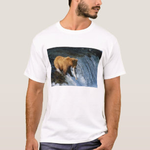 Alaskan Brown Bear Fangen von Lachs bei Brooks T-Shirt