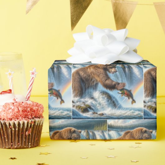 Alaskan Grizzly Bear Fishing Geschenkpapier (Geburtstagsparty)