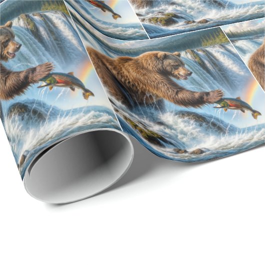 Alaskan Grizzly Bear Fishing Geschenkpapier (Rolleneckpunkt)