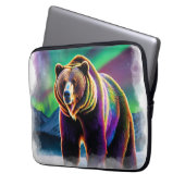 Alaskan Grizzly Bear & Northern Lights Laptopschutzhülle (Vorderseite Links)